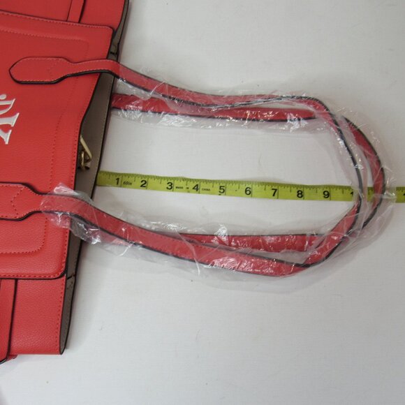 Women's Monogram Embroidered Leather Purse Tote Bag Set 4 Matching Pieces Orange - Picture 7 of 16